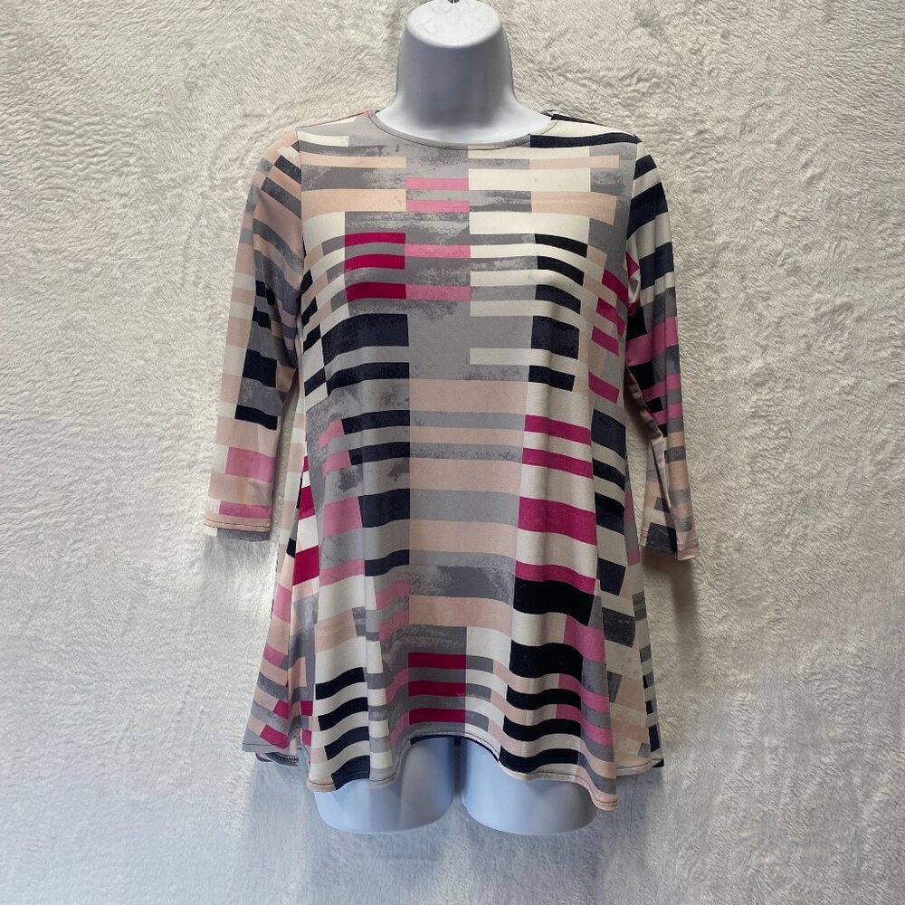 Alfani Tunic Top Womens Petite Small Career Pink Handkerchief Hem Office Siren